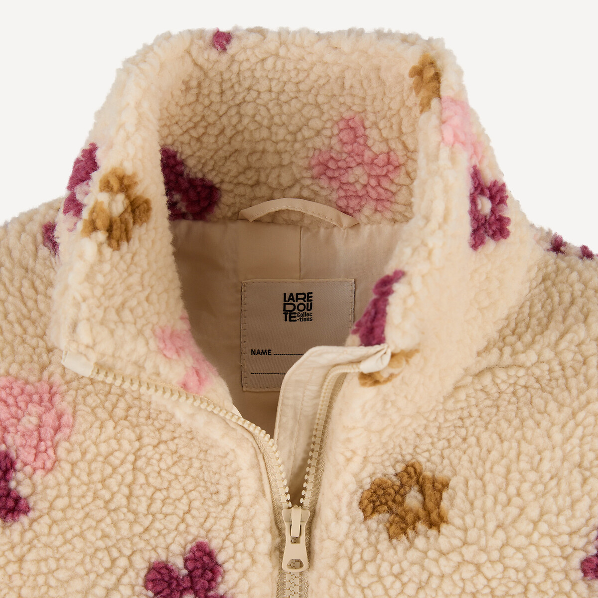 Veste col montant, en sherpa, imprimé fleurs beige, LA REDOUTE COLLECTIONS