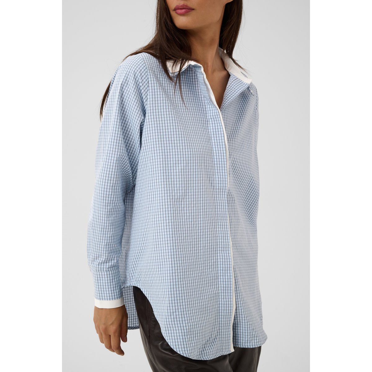Chemise à manches longues bleu cashmere blue check, CULTURE