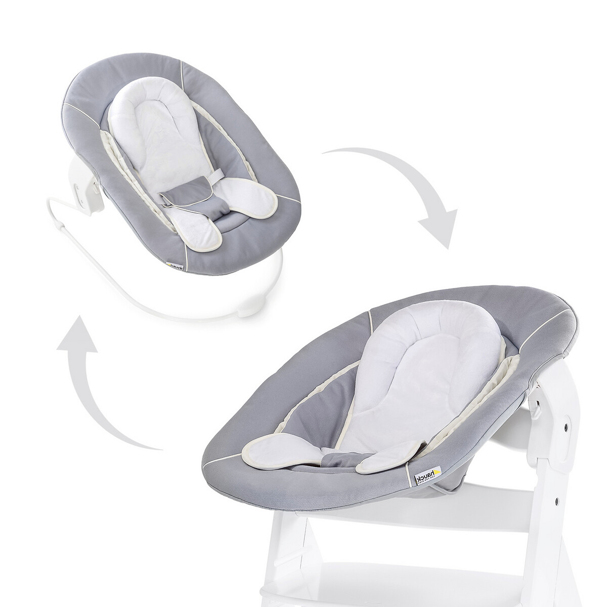 Transat balancelle pour chaise haute évolutive Alpha 2 en 1 marron gris, HAUCK
