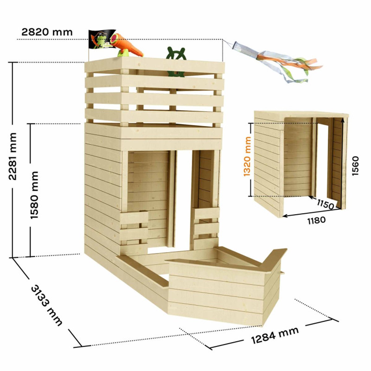 Cabane bateau en bois extérieur avec bac à sable PIRATE marron, SOULET