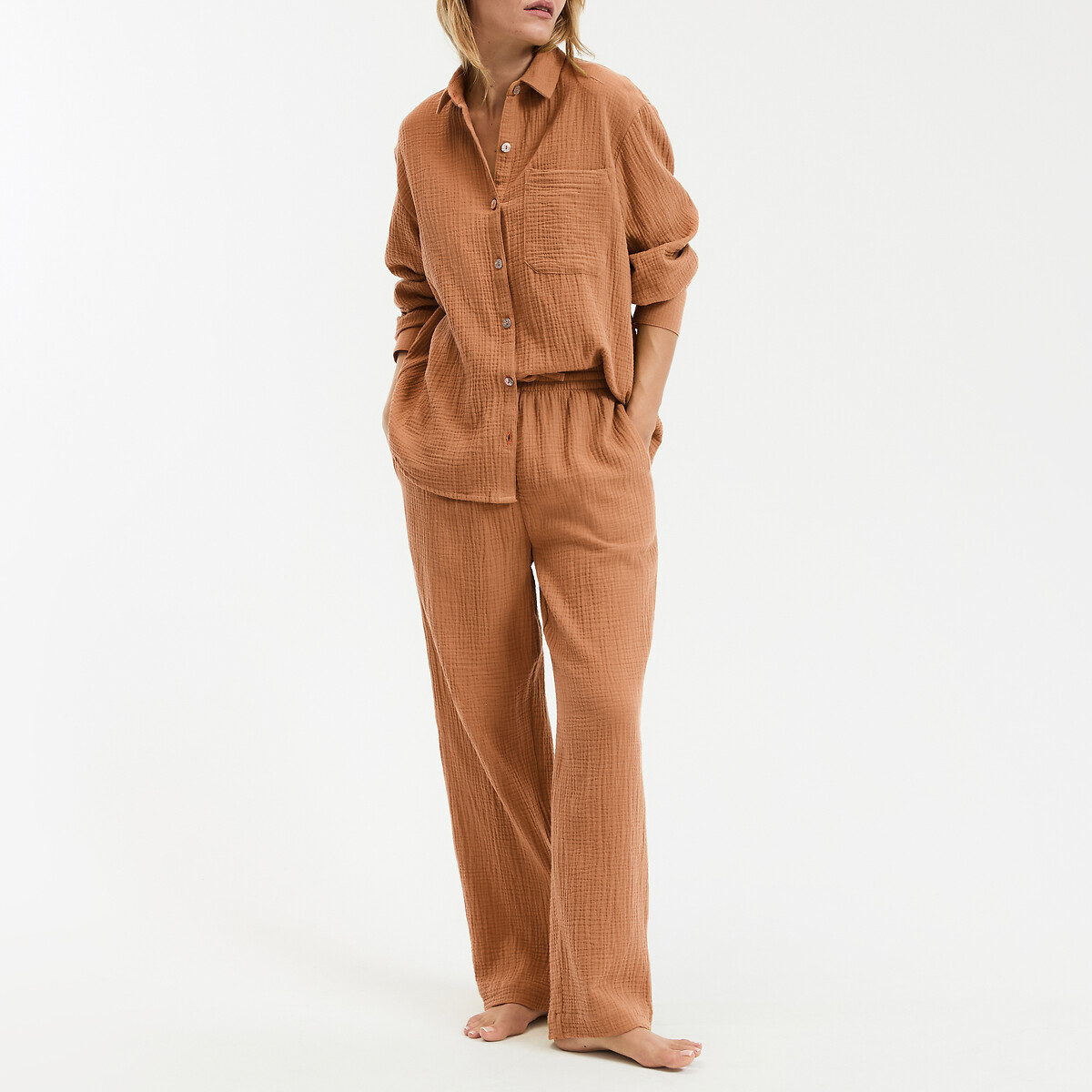 Pyjama en gaze de coton, Signature MARGOT caramel, LA REDOUTE COLLECTIONS