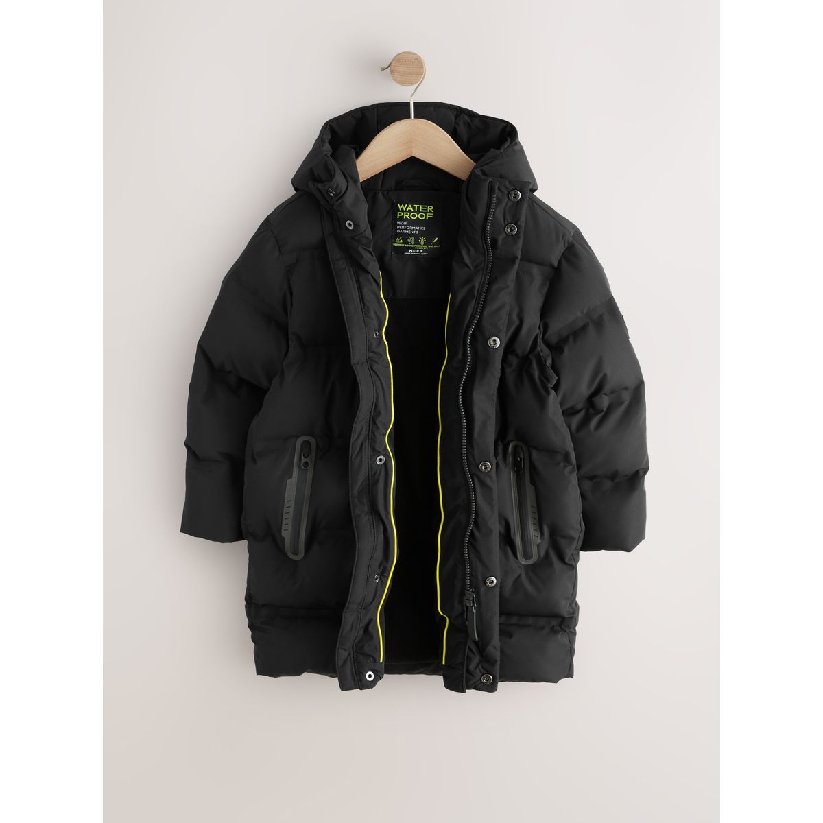 Long manteau rembourré imperméable noir, NEXT