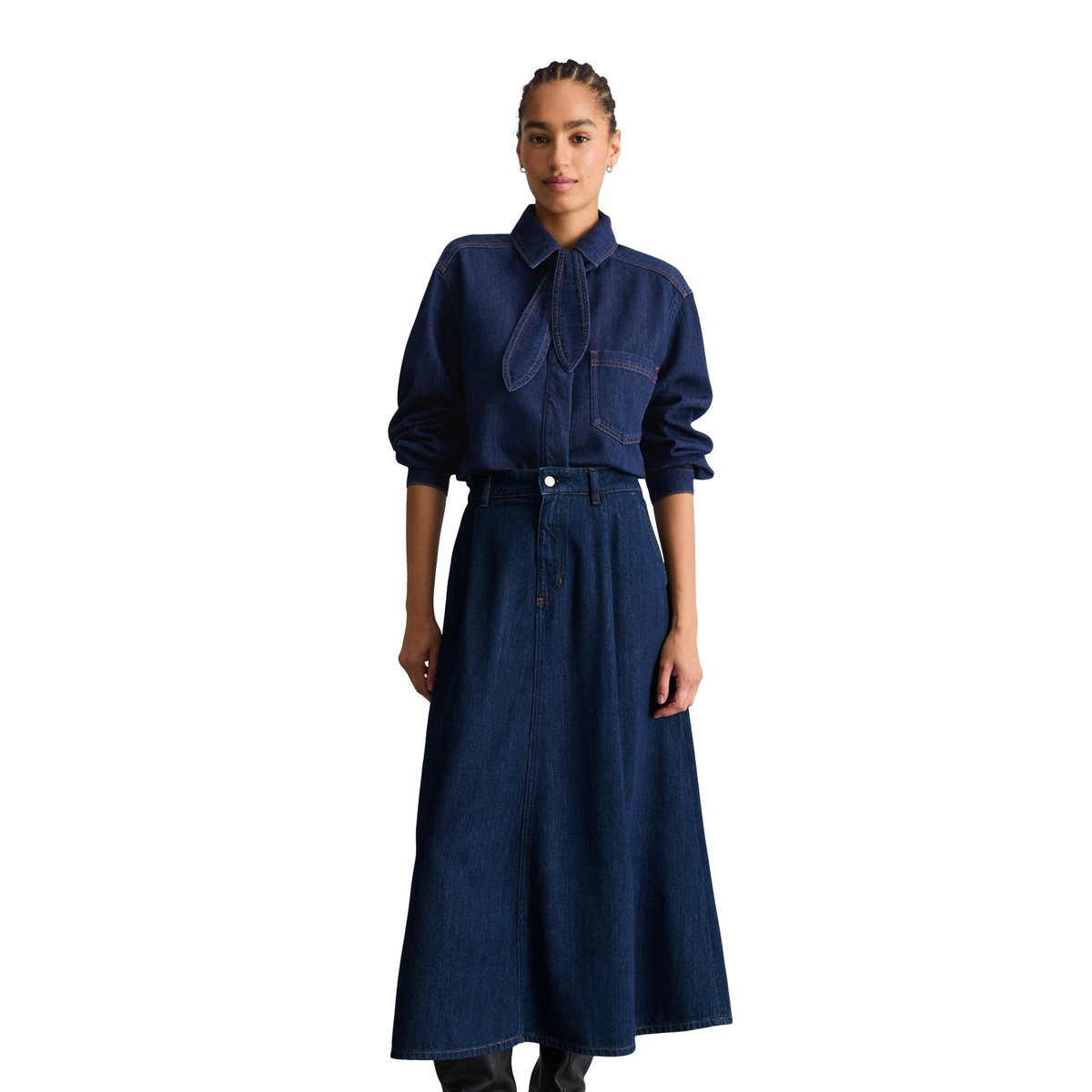 Chemisier en jean court réalisé avec Orange Fiber bleu, MARC O’POLO DENIM