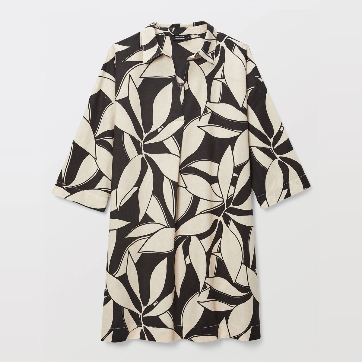 Robe courte imprimée contenant du lin noir, MONOPRIX