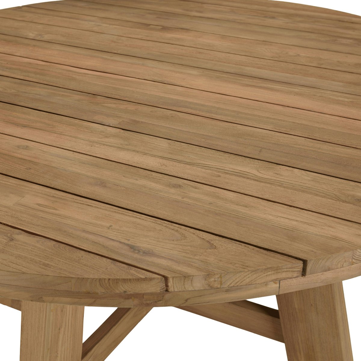 Salon de jardin teck naturel 1 table ronde 150 cm + 4 chaises arrondies résine tressée MANY bois naturel, PIER IMPORT