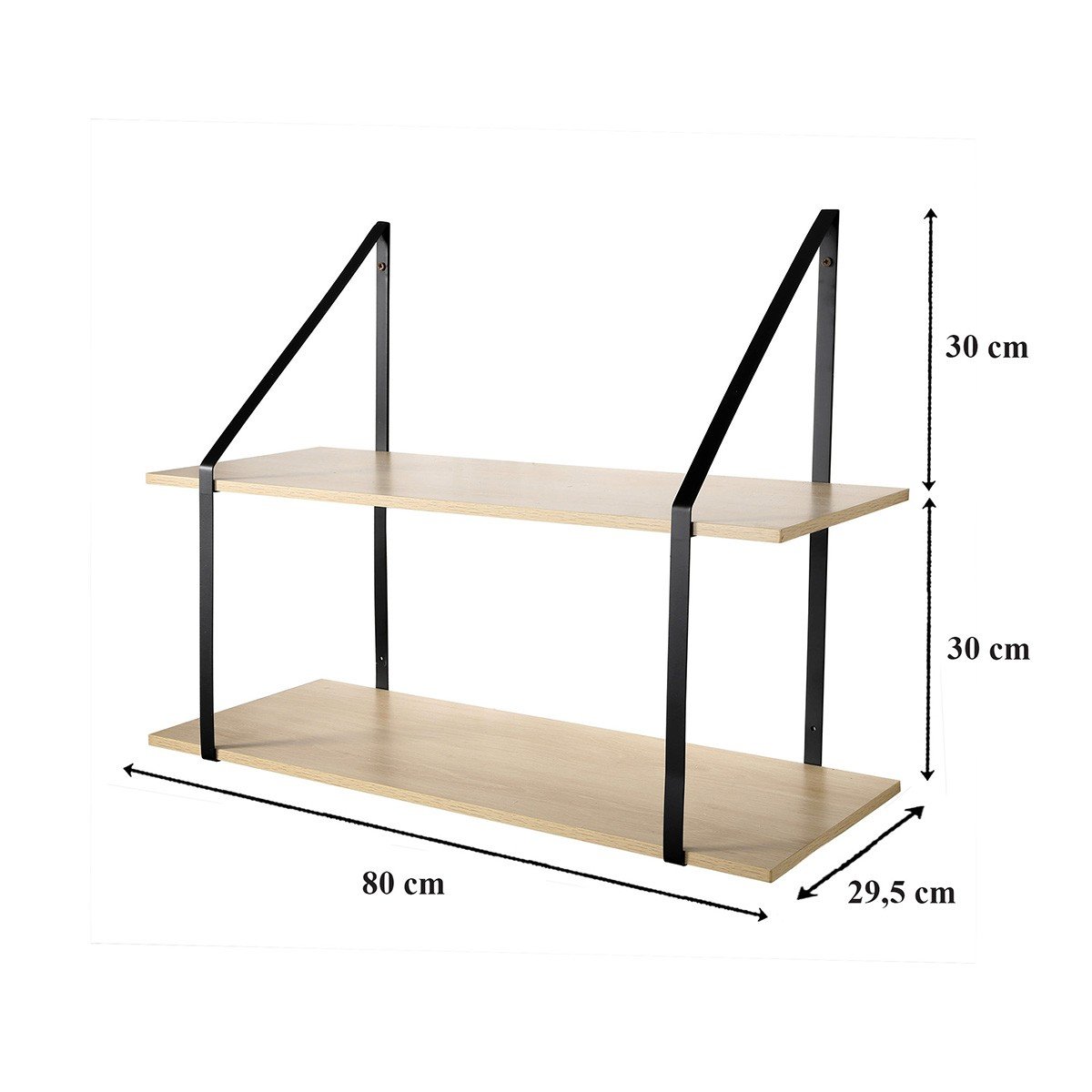 Etagère murale grande profondeur à 2 niveaux - L80 x P30cm bois clair, CALICOSY