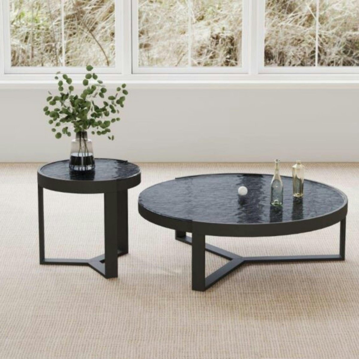 Table basse ronde en verre noir ondulé (lot de 2) LIGURIE noir, PIER IMPORT