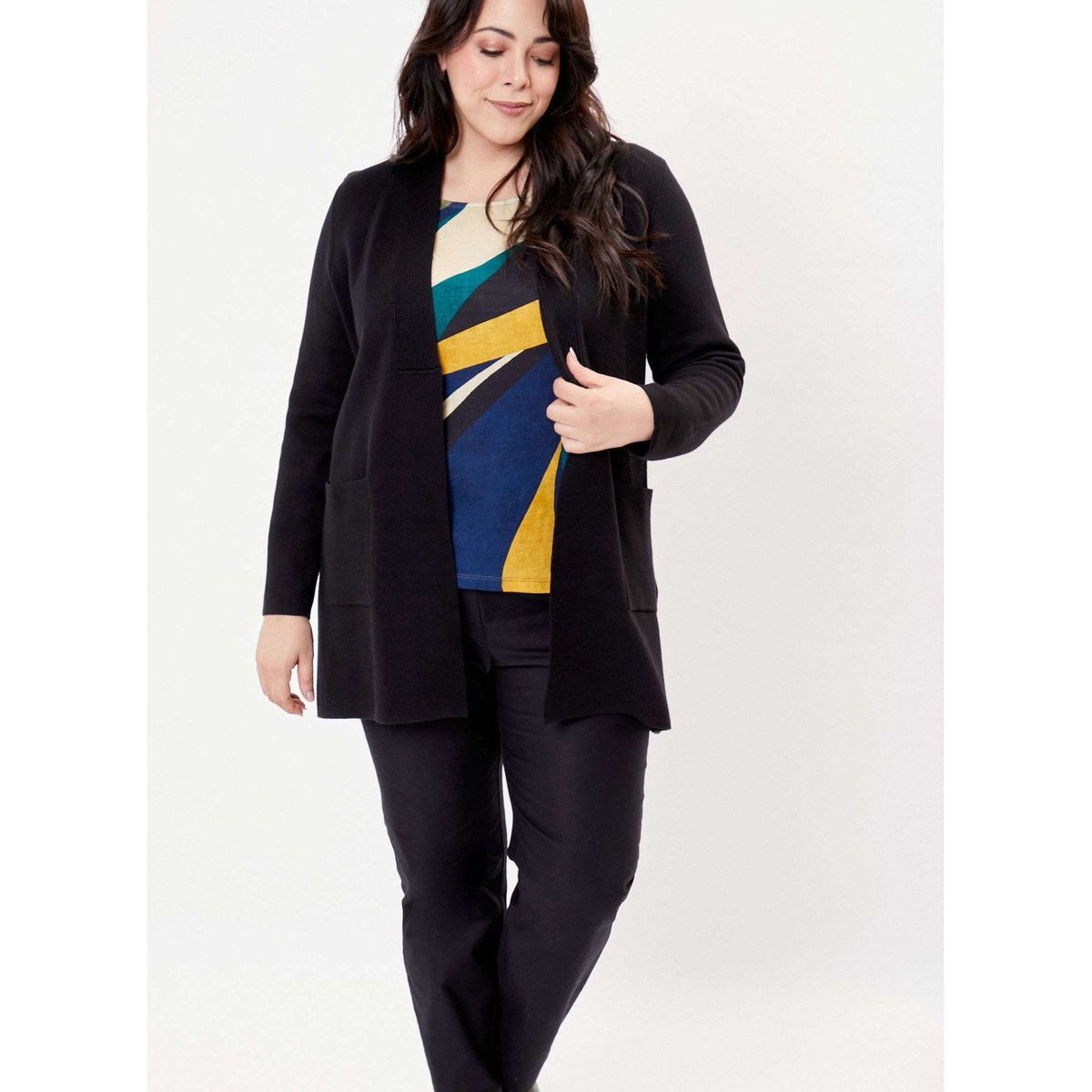 Gilet uni long en maille SACHEON noir, LA FIANCÉE