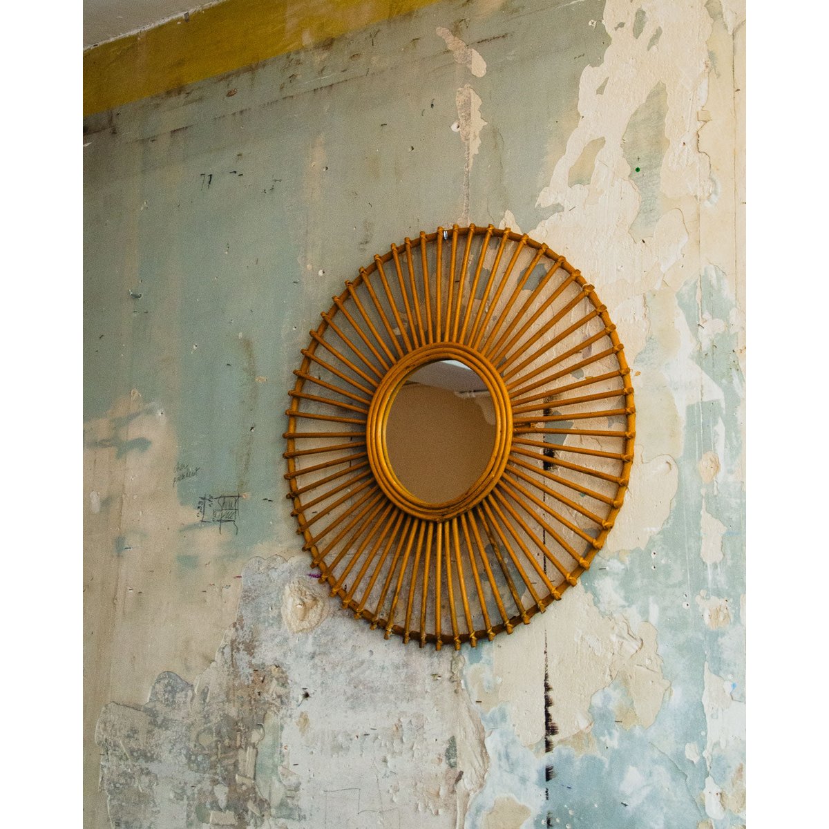 Miroir en rotin Georges N°1171 - Bon état bois clair, DEBONGOUT