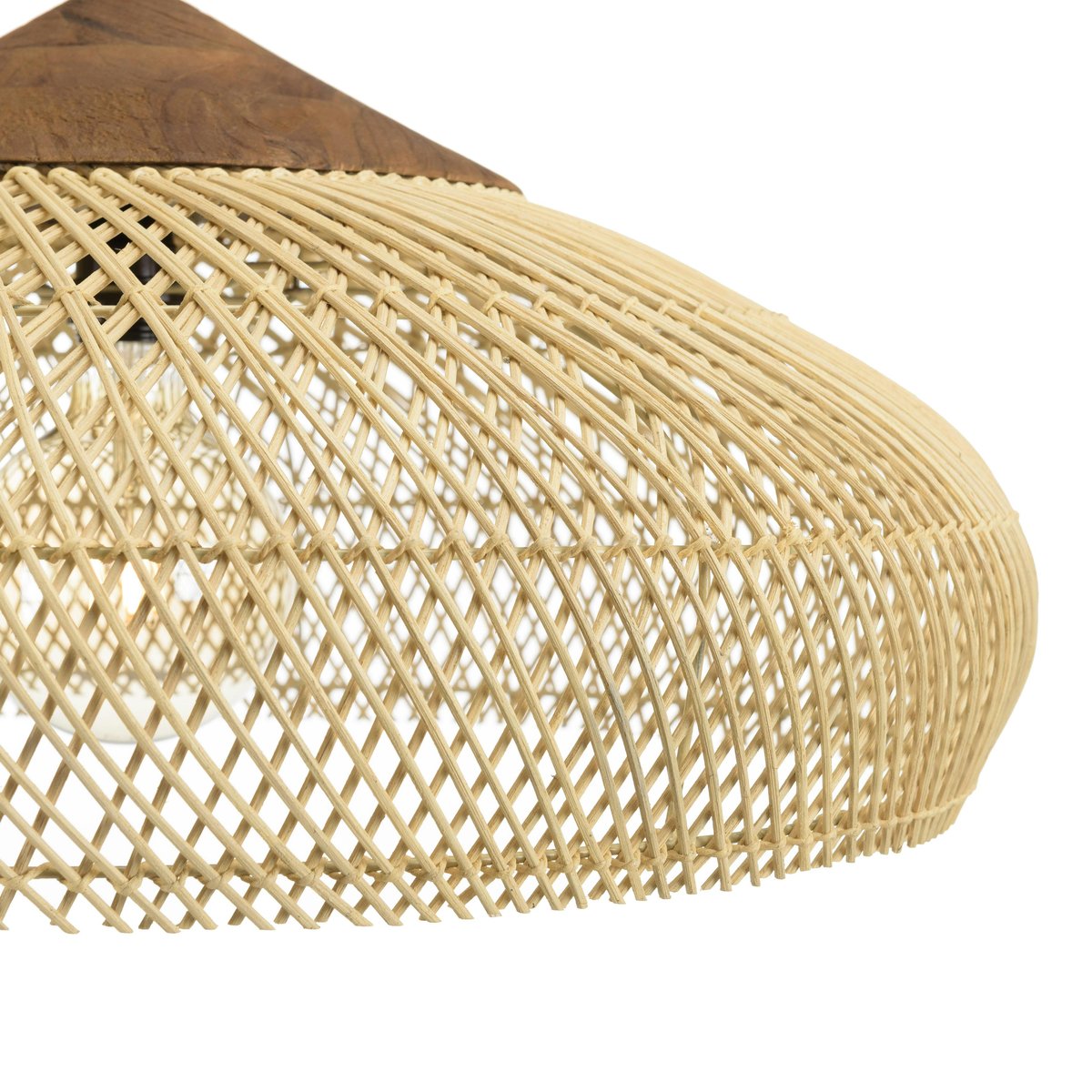 Suspension ronde 65cm en rotin et teck FOLELLI ecru, PIER IMPORT