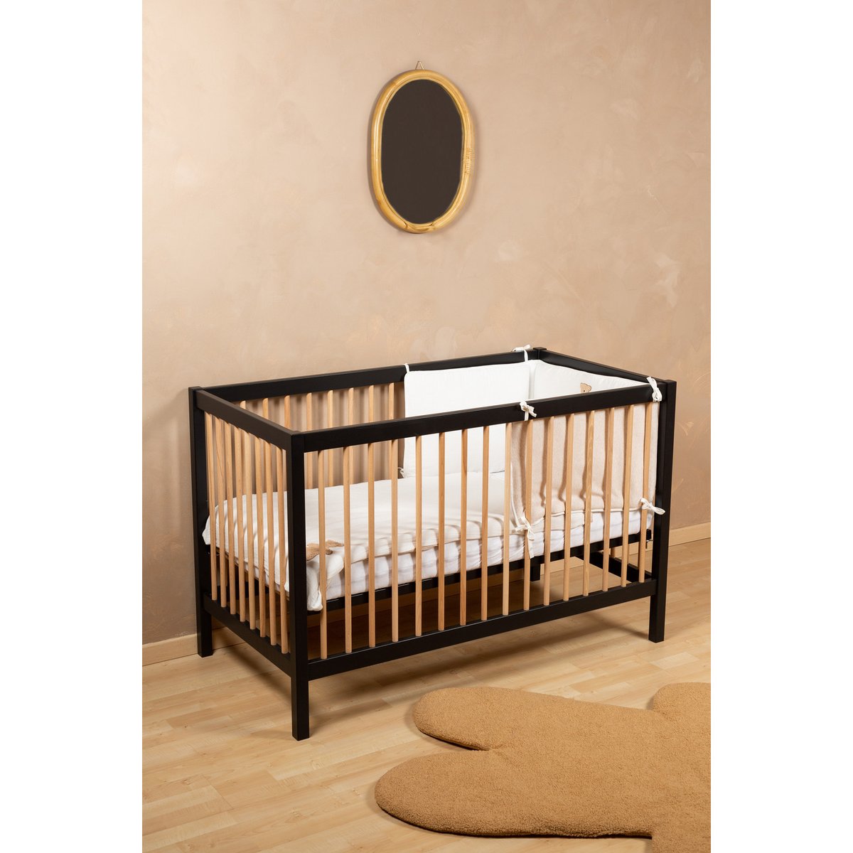 Lit bébé sommier à lattes hauteur réglage 120x60 cm noir, CHILDHOME