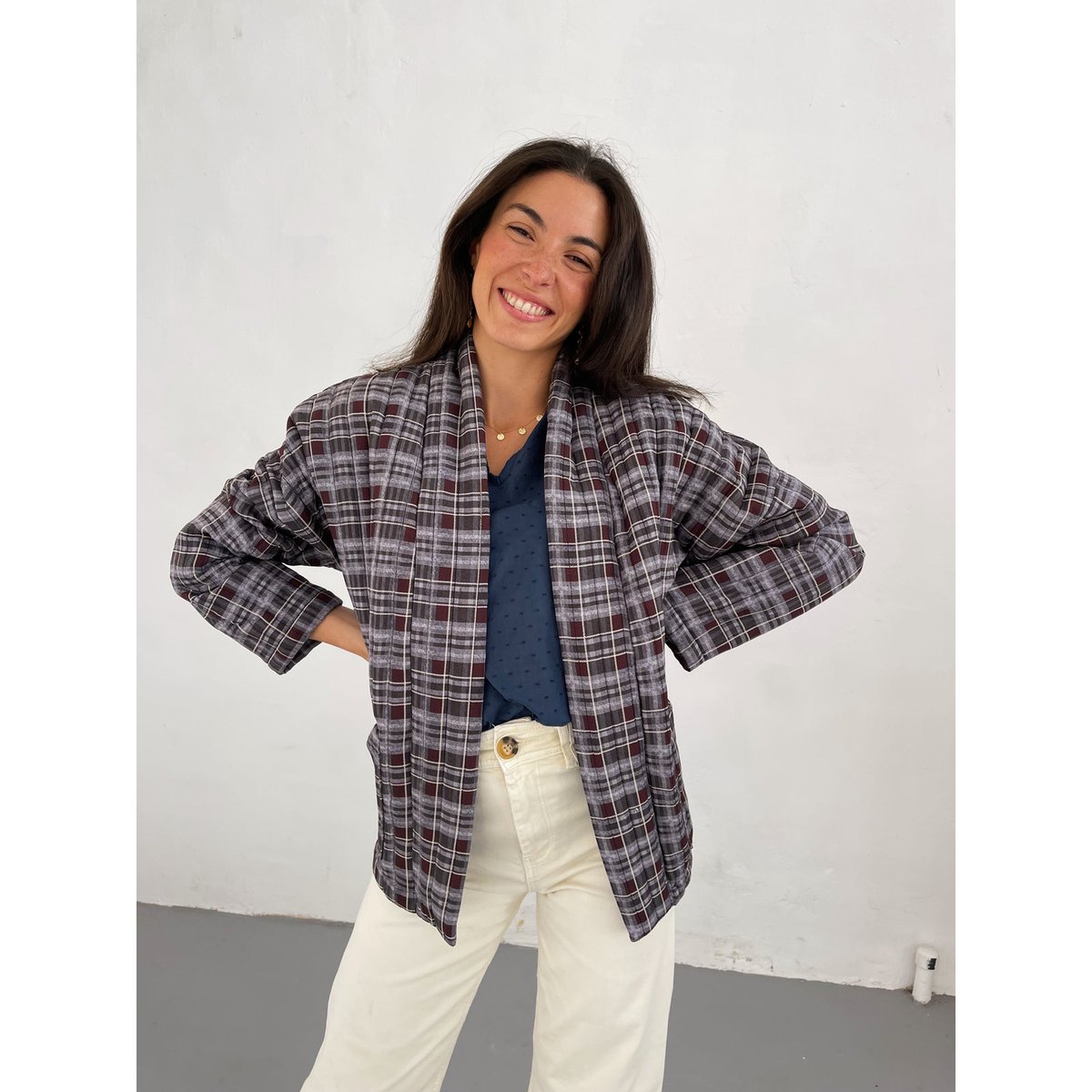 Veste à carreaux taille unique LOLA beige, MINDTRAVELER