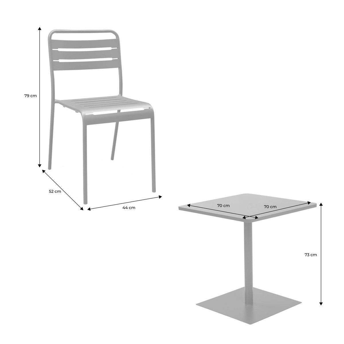 Table de jardin bistrot carré acier + 2 assises OREA + AMÉLIA kaki, SWEEEK