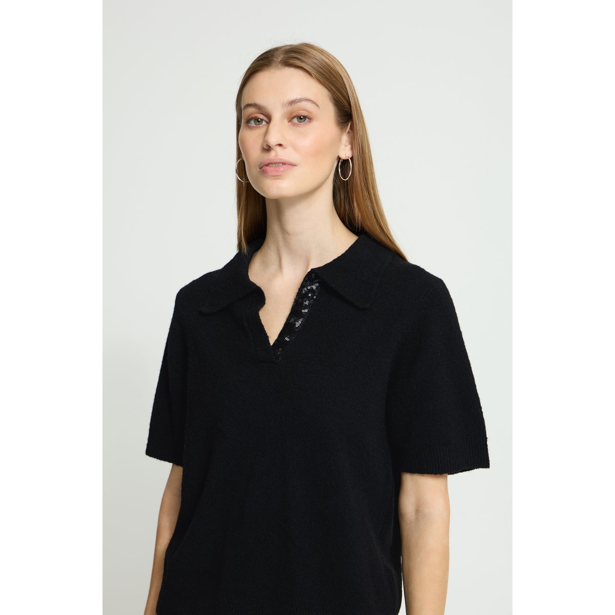 Pull en maille manches longues noir black, ICHI