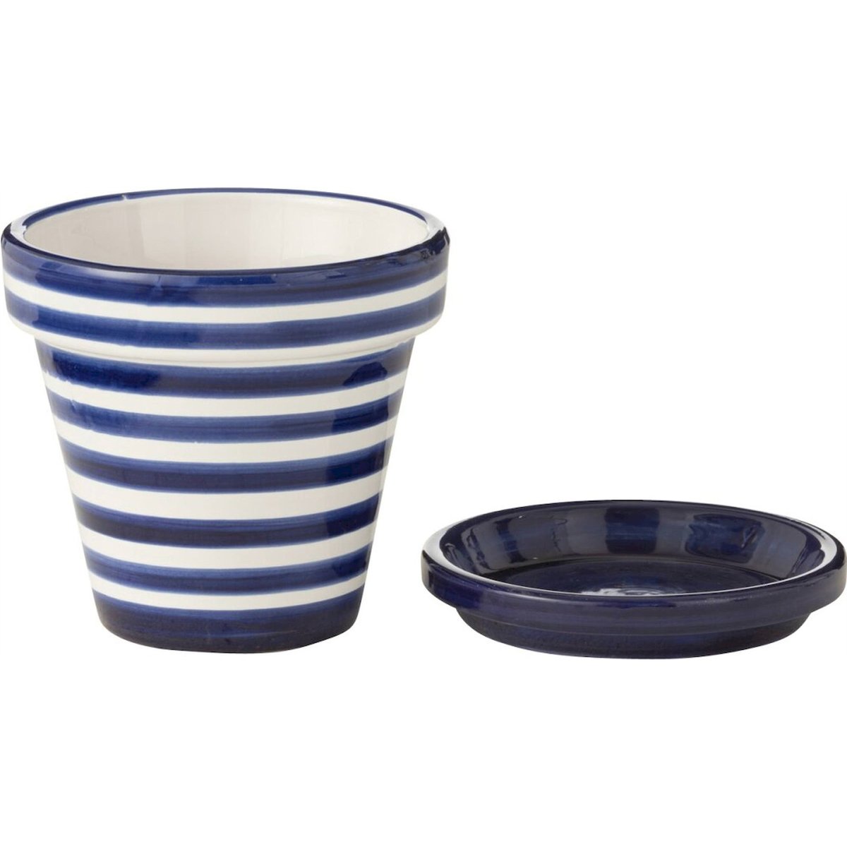 Cache-pot rayé en poterie fait main bleu cobalt et blanc, RECOLLECTION