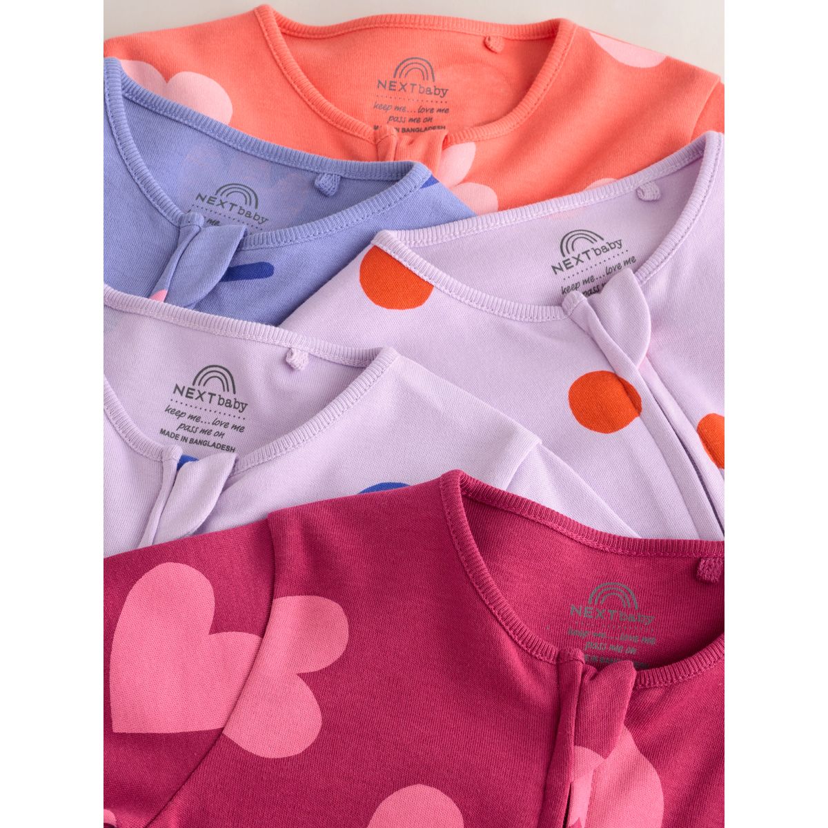 Dors-bien à zip double sens bébé, lot de 5 violet/rose, NEXT