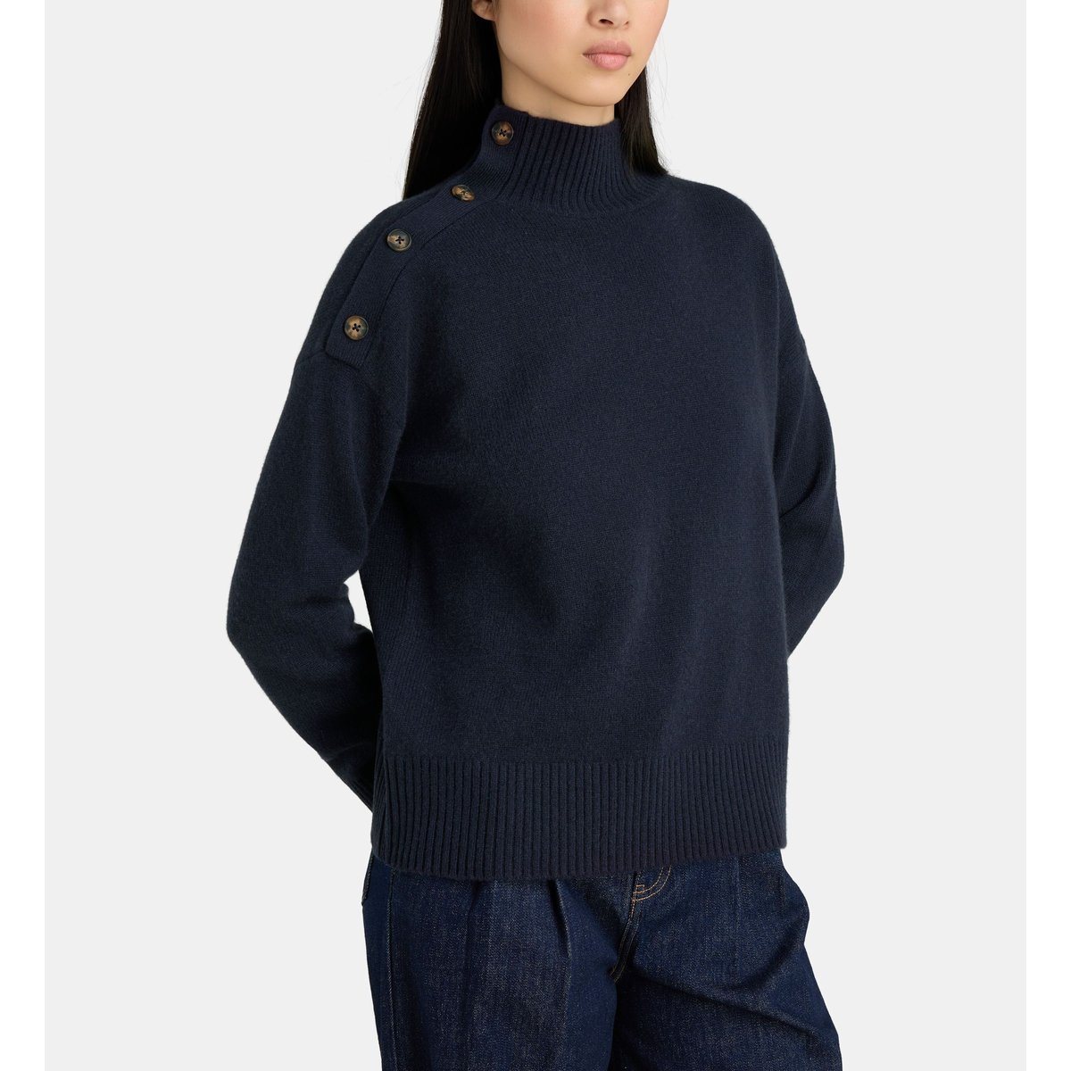 Pull octo col montant boutonné bleu marine, JODHPUR