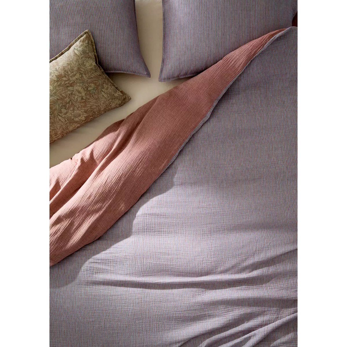 Housse de couette 100 % coton rayures Lit 150/160 cm rose géranium, MANGO HOME