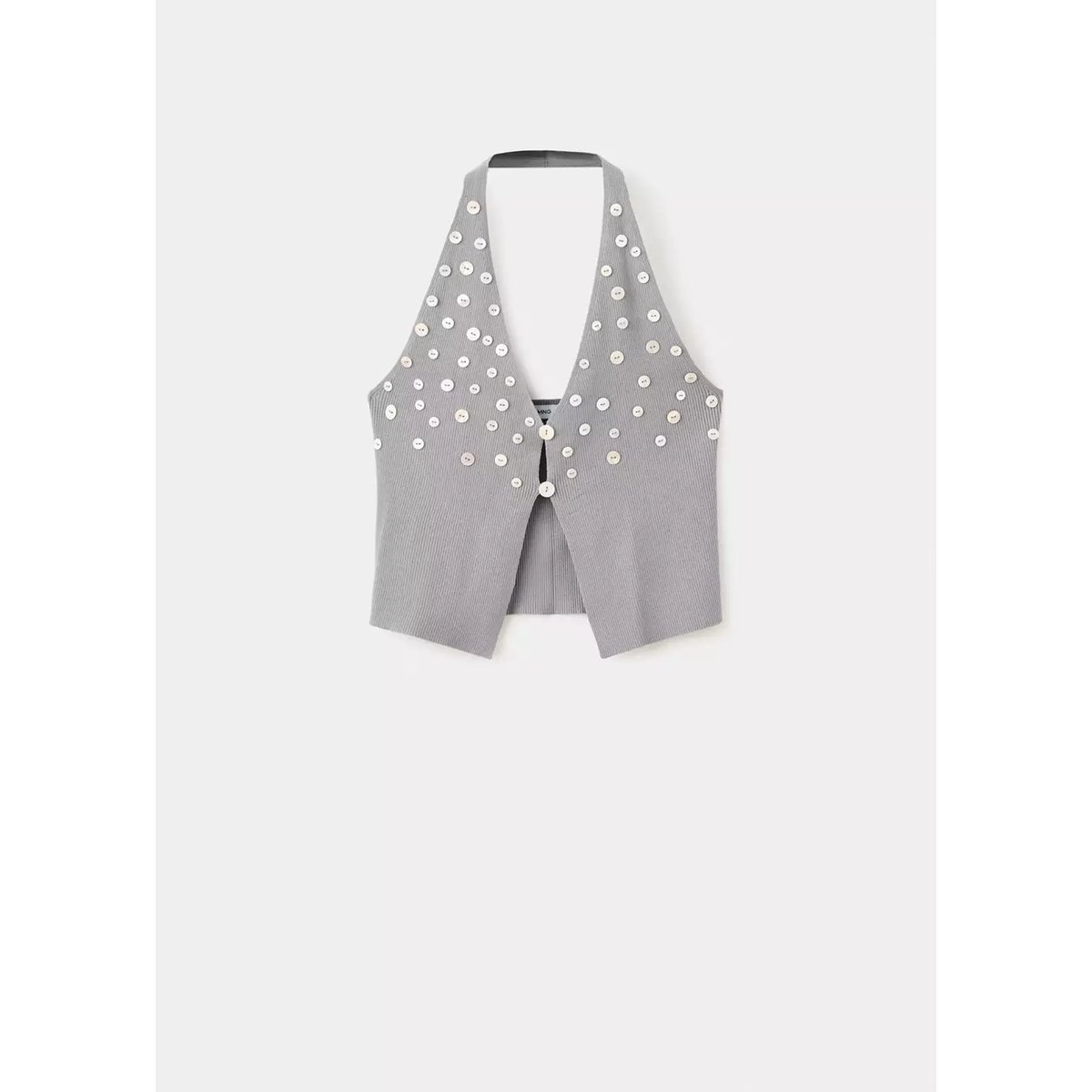 Top ajusté avec boutons décoratifs gris chiné moyen, MANGO