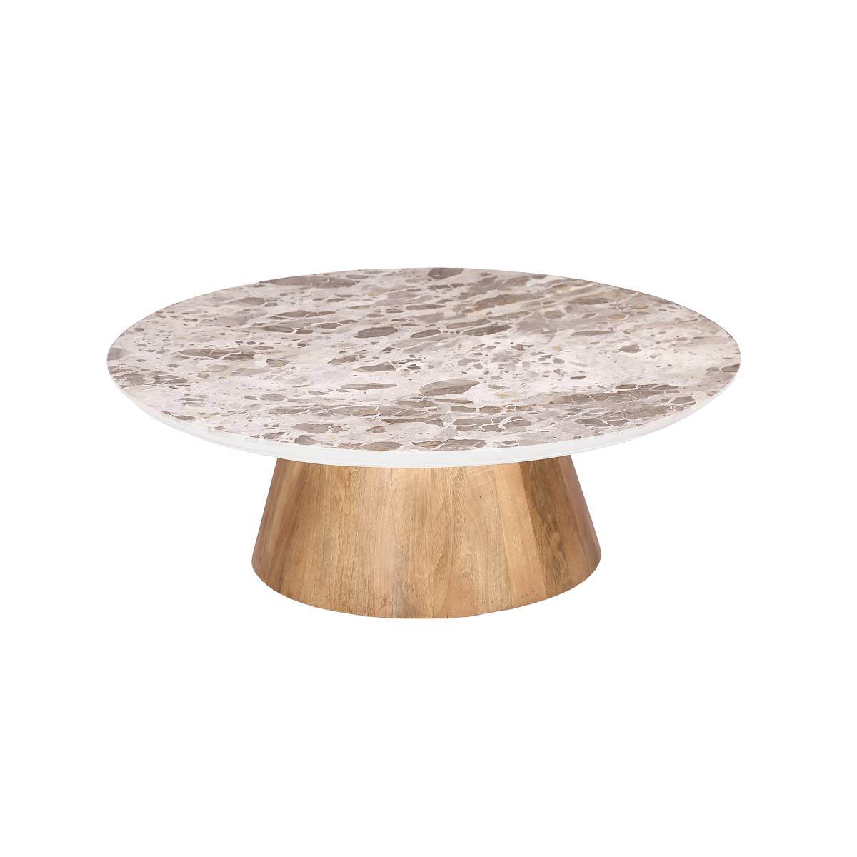 Table basse ronde en bois de manguier et en marbre MELANIE bois clair, MADE IN MEUBLES