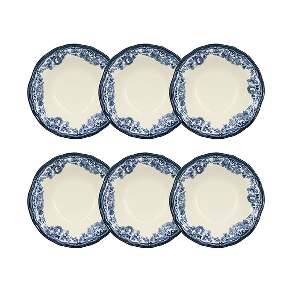 Lot de 6 coupelles 23cl en grès, Faustine blanc-bleu, NOVASTYL