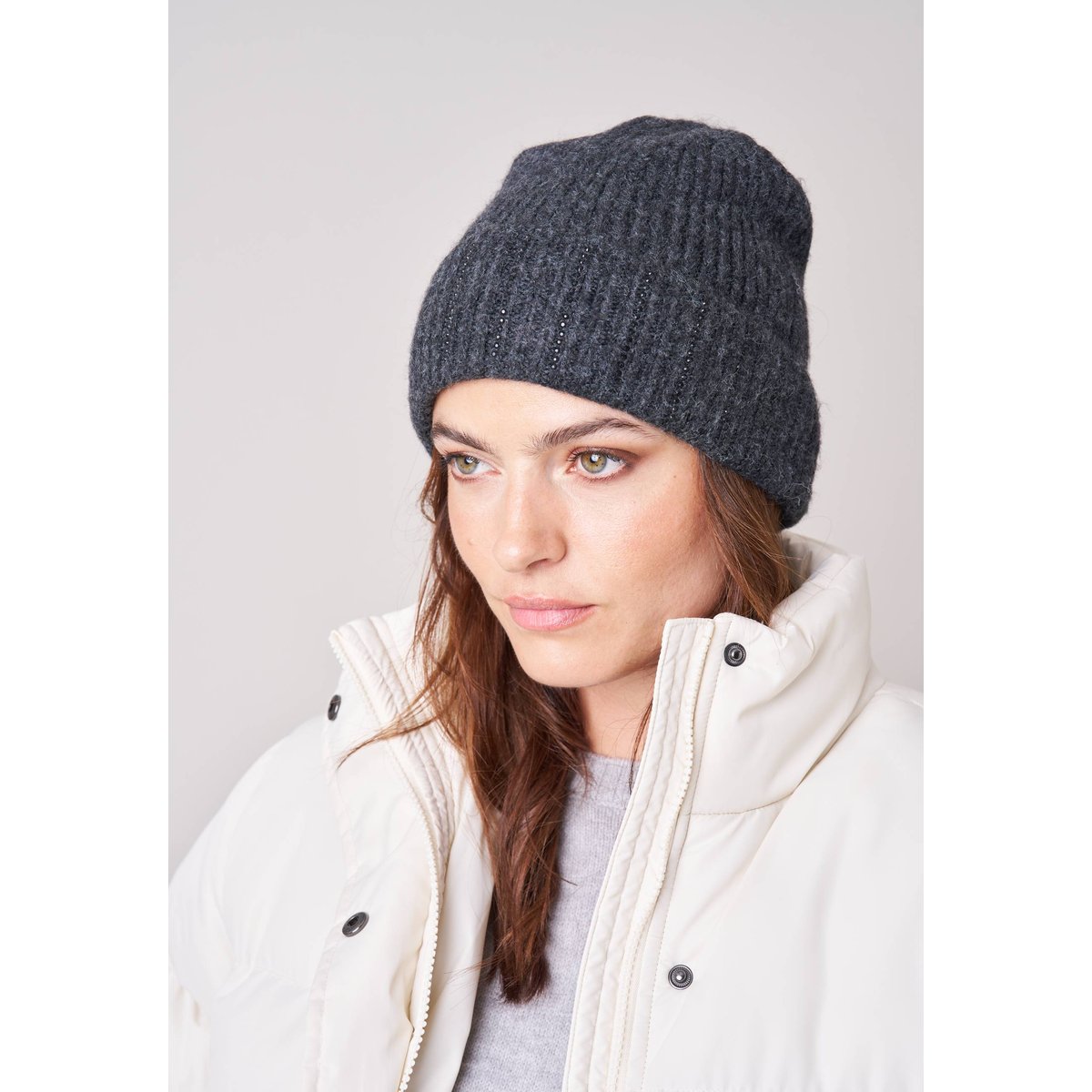 Bonnet femme en maille côtelée ALIZON anthracite, DEELUXE