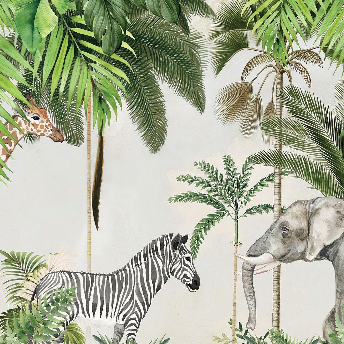 Papier peint enfant animaux de la jungle intissé, HEXOA