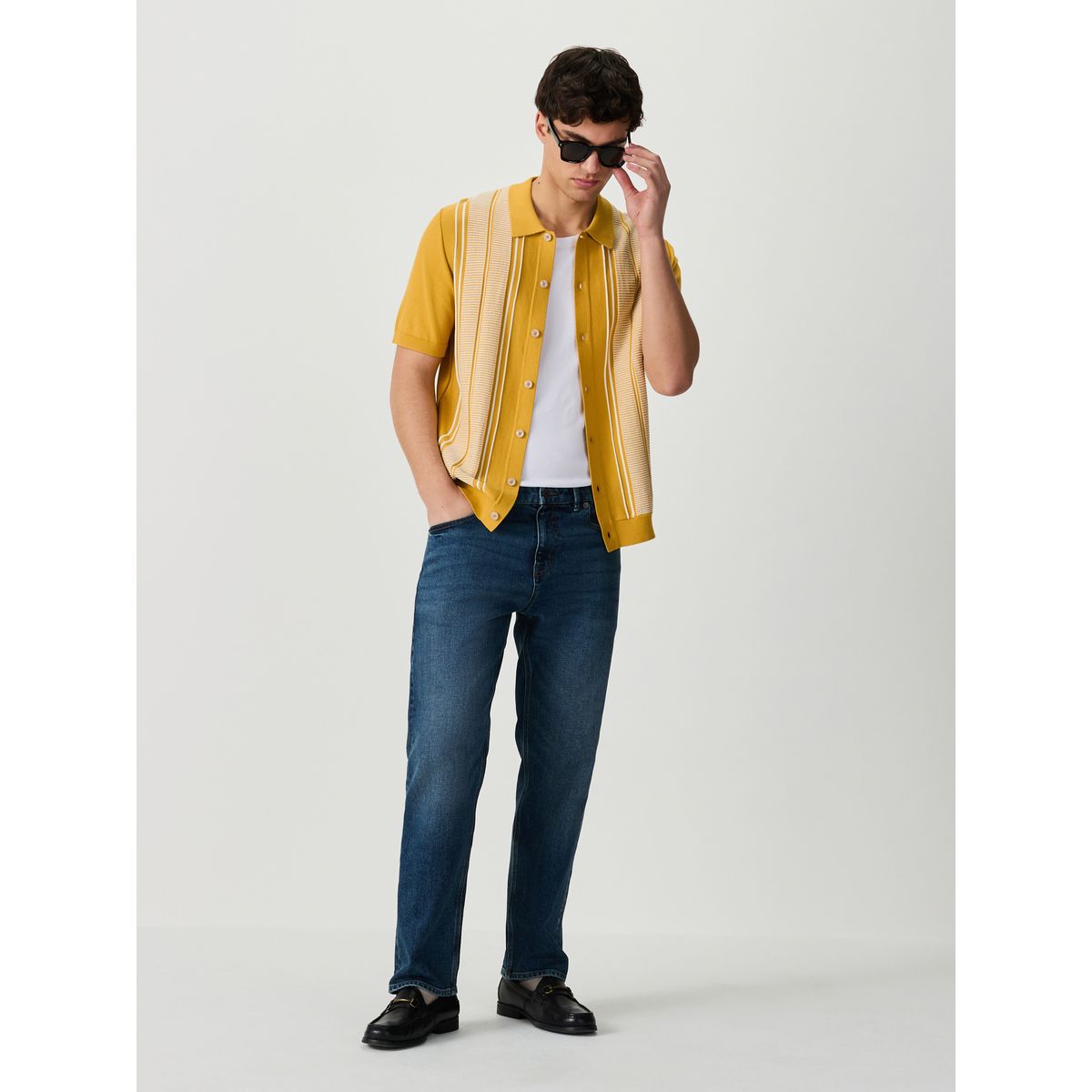 Polo en maille à manches courtes et rayures jaune, NEXT