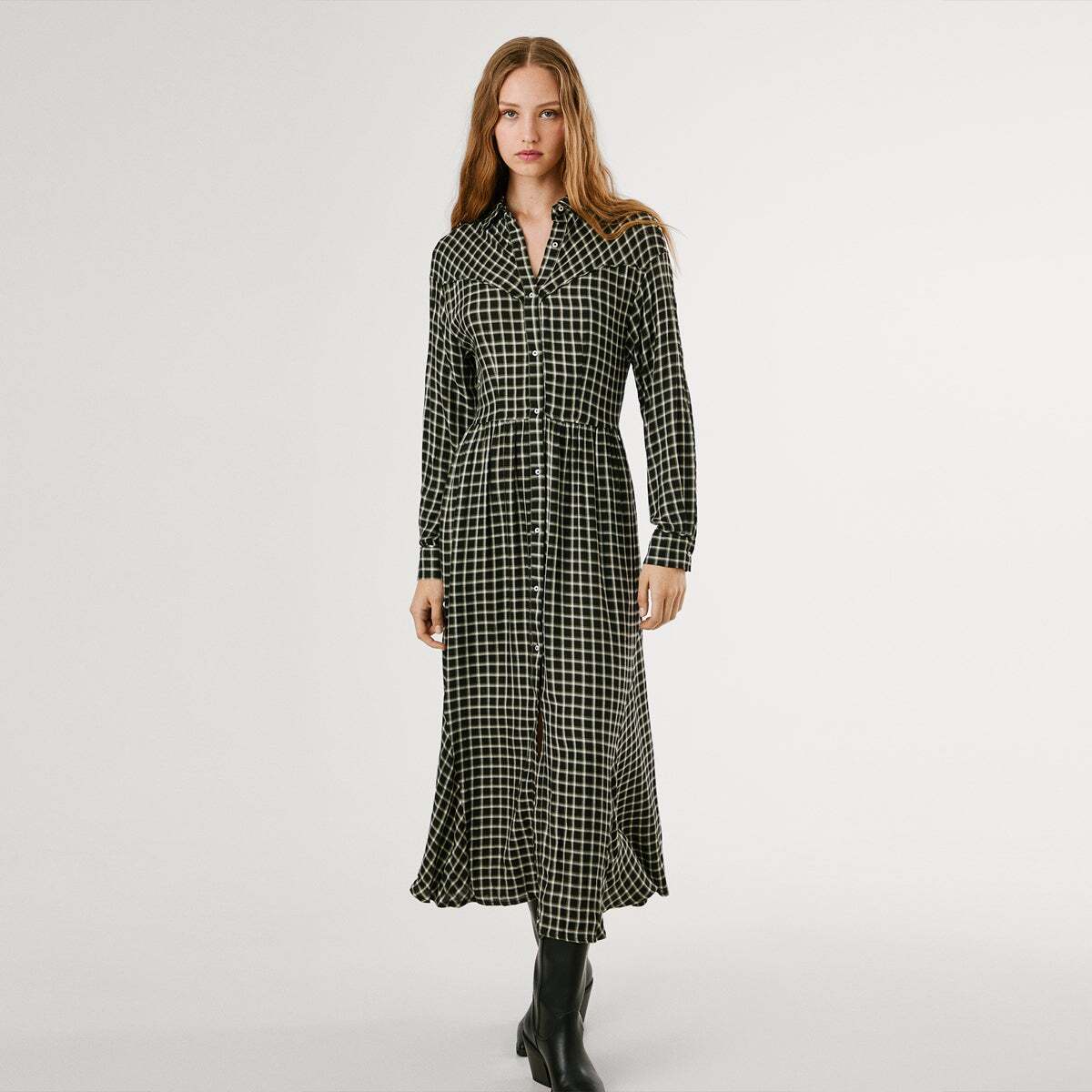 Robe Longue À Carreaux noir, PEPE JEANS