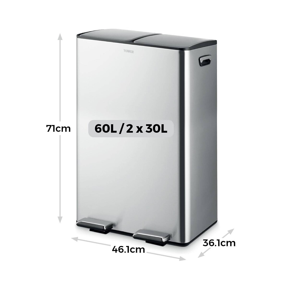 2 x 30L Recycling Pedal Bin silver-coloured, TOWER
