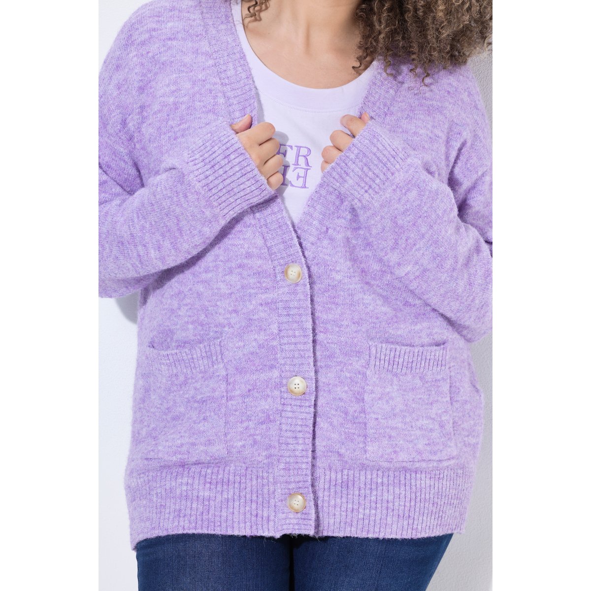 Cardigan en laine mélangée violet, ULLA POPKEN