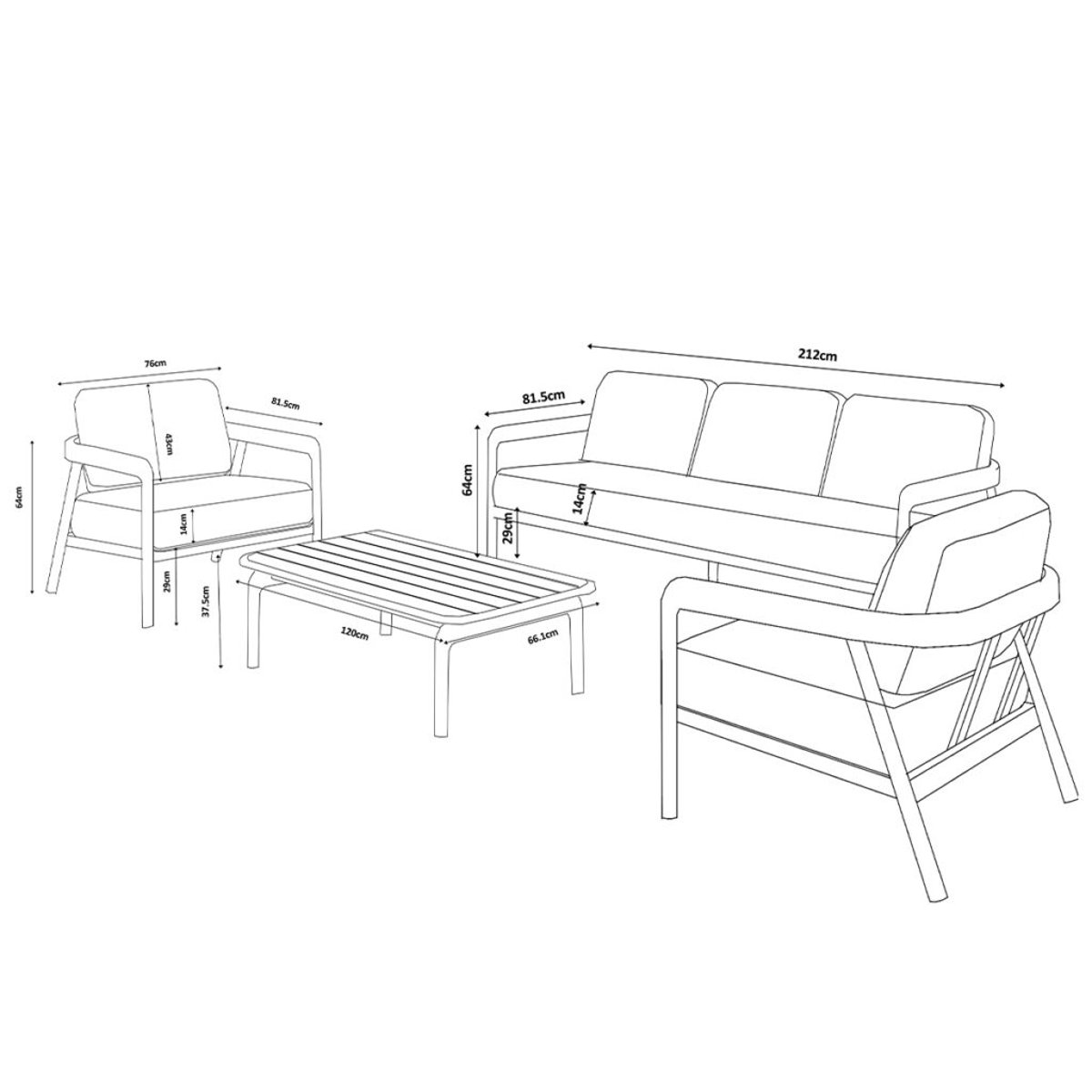 Salon de jardin bas 5p en aluminium Kaki clair LINDOS kaki clair, WILSA GARDEN