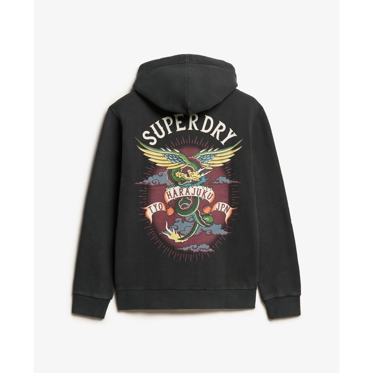 Sweat à capuche à motif tatouage noir, SUPERDRY