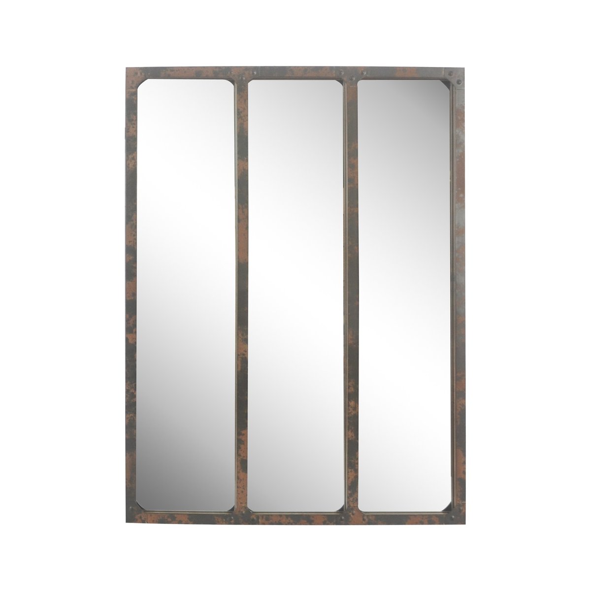 Miroir industriel 3 bandes effet rouillé avec rivets 60x80cm marron, EMDE