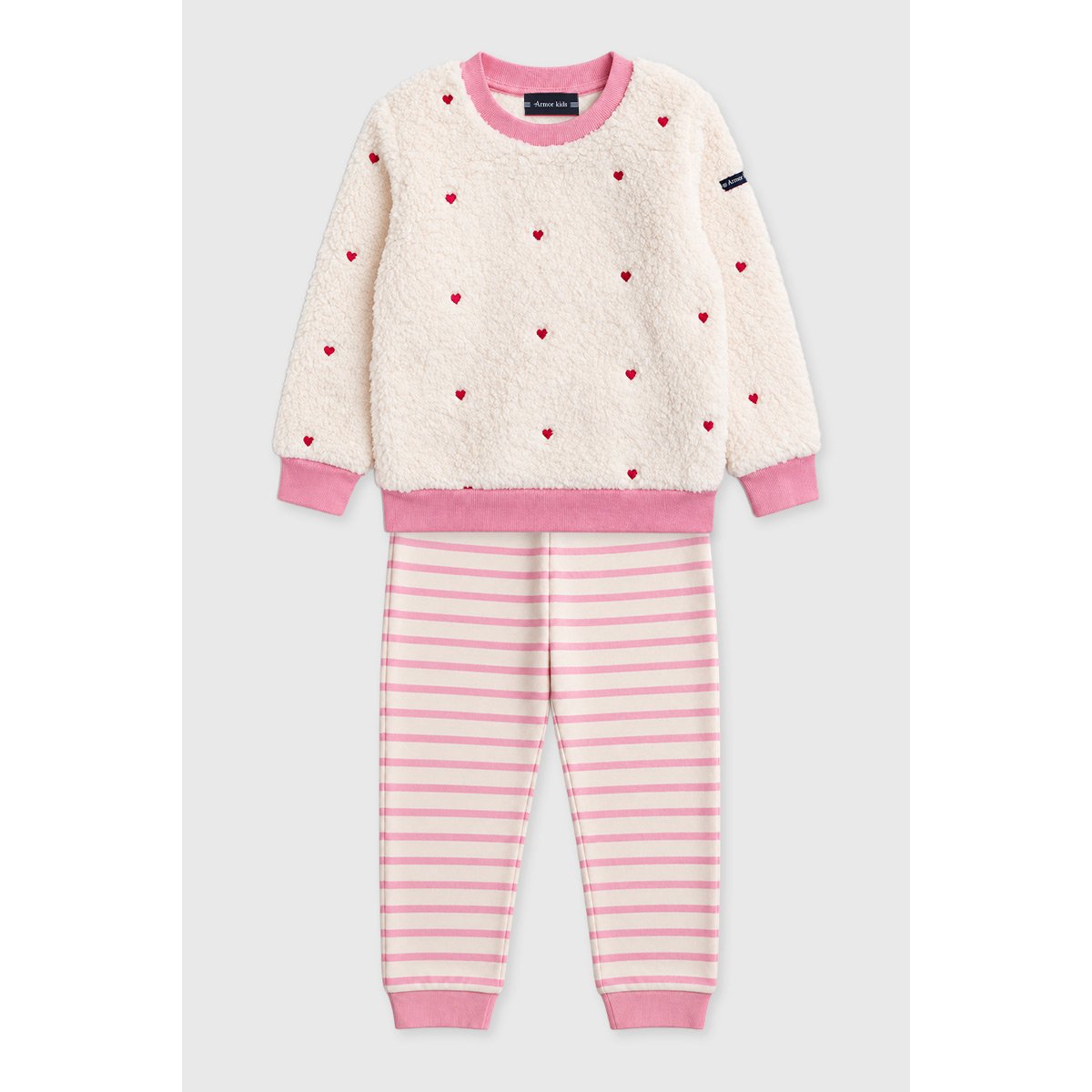 Pyjama rayé coeur Kids - coton nature/dusty pink, ARMOR-LUX