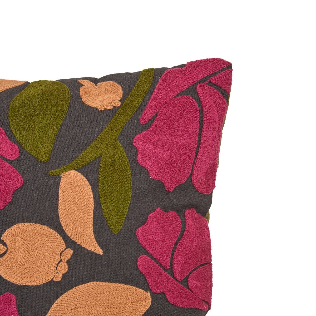Coussin déhoussable avec broderies florales BELLISSIMA violet, ATMOSPHERA