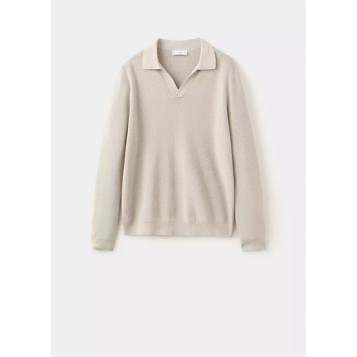 Pull-over polo maille côtelée beige, MANGO MAN