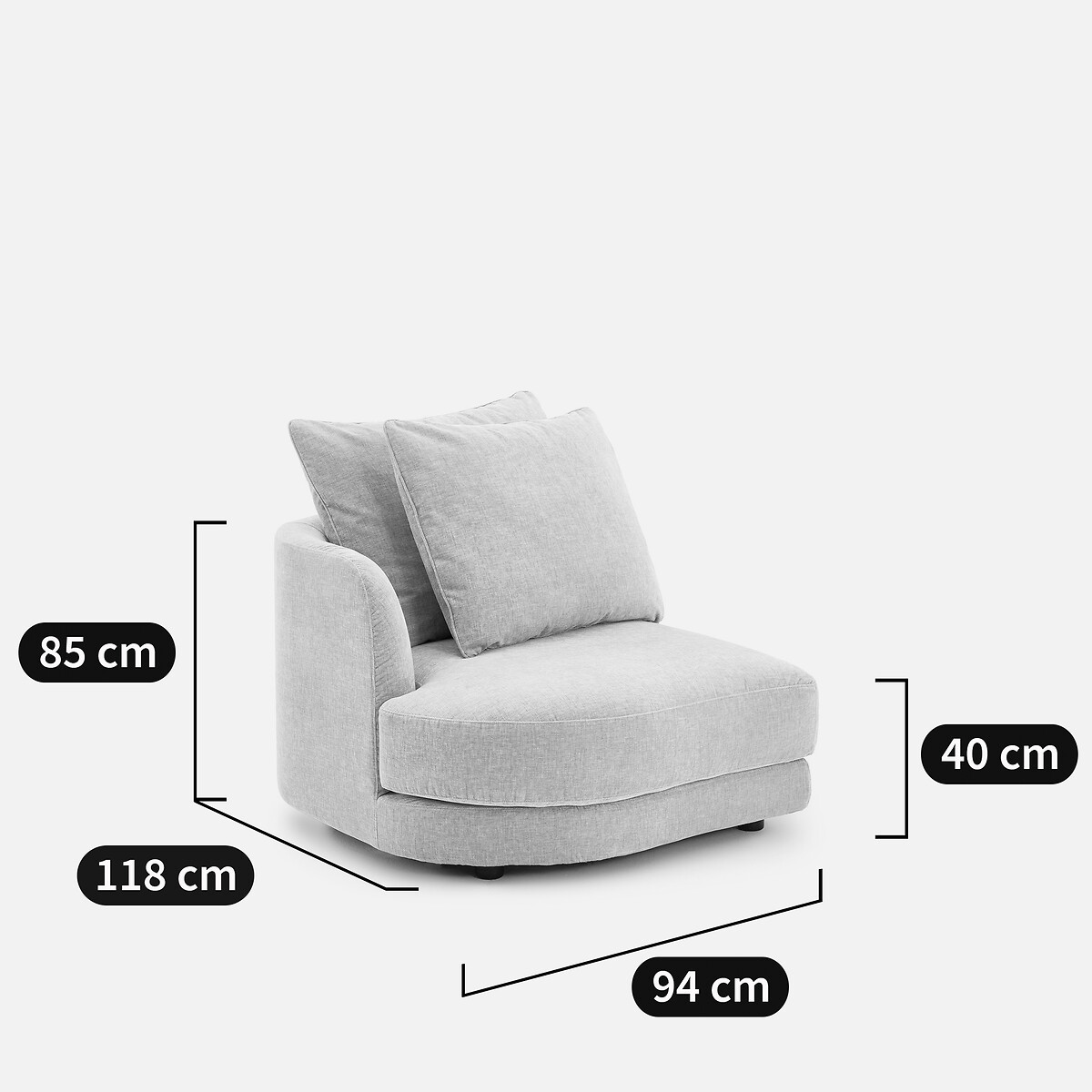 Sofá modular, lado izquierdo, en terciopelo de chenilla, TIBERIO blanco, AM.PM