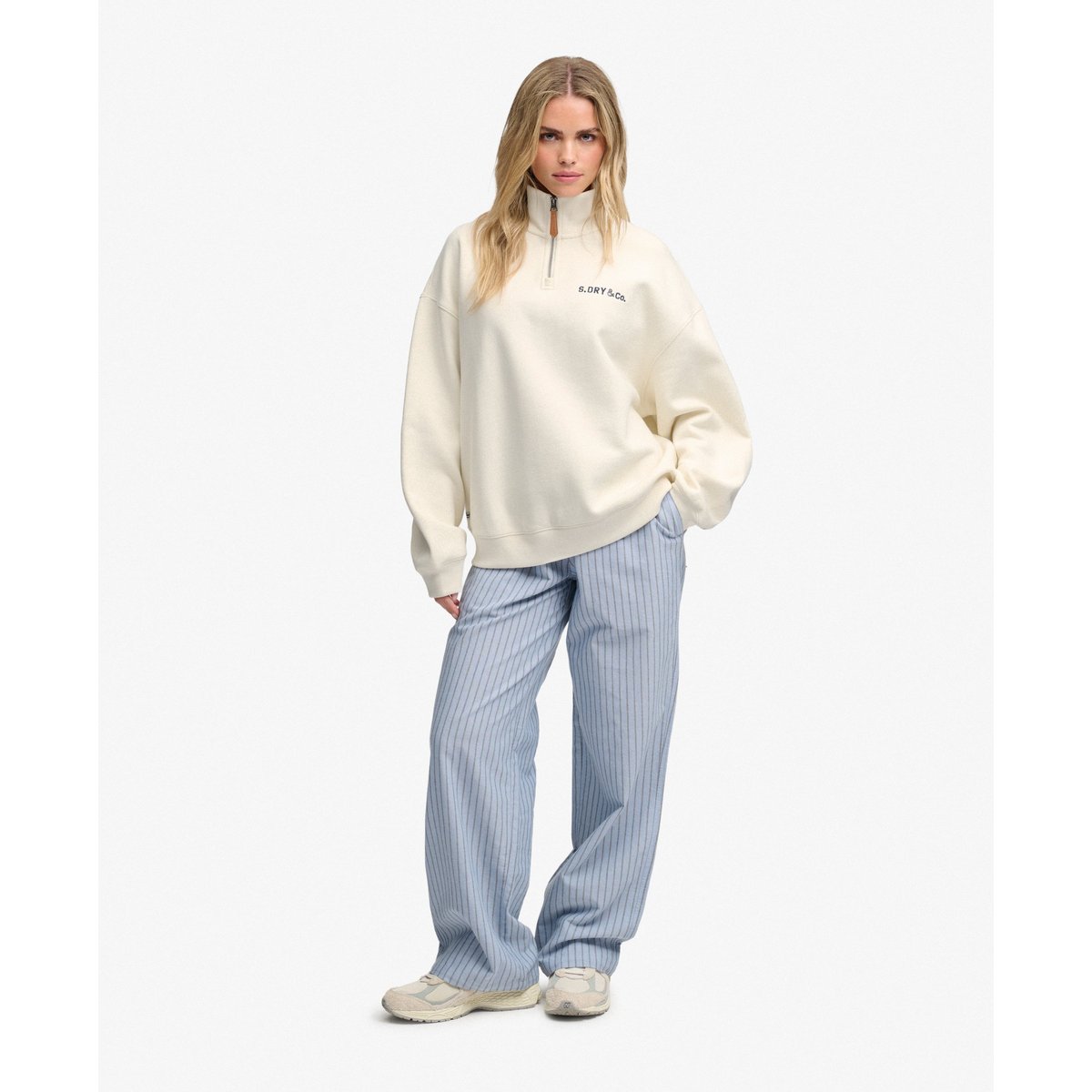 Sweat Heritage Nautical Half Zip Coupe Décontractée crème, SUPERDRY