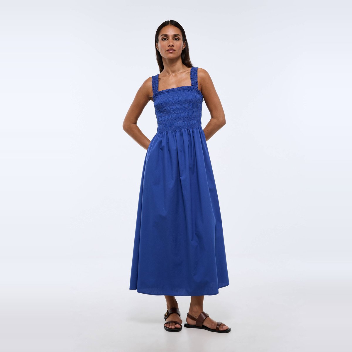 Robe midi smockée en coton BIO GOTS noir, MONOPRIX