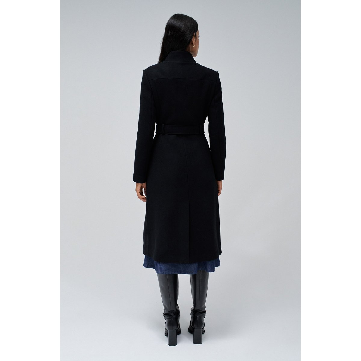 VESTE LONGUE EN LAINE GRACE AVEC CEINTURE noir, SALSA JEANS