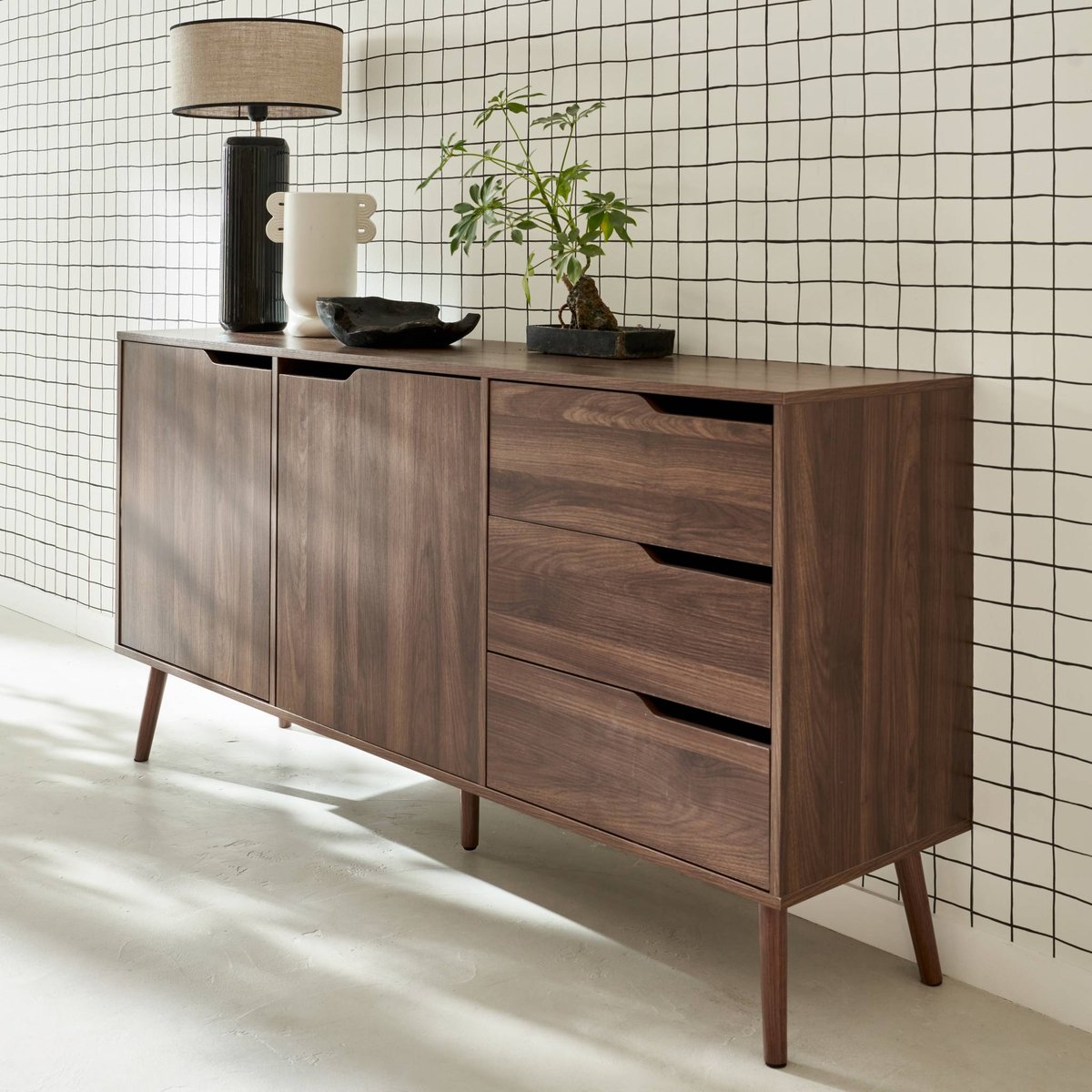 Buffet scandinave décor bois 2 portes 160cm NEPAL noyer, SWEEEK