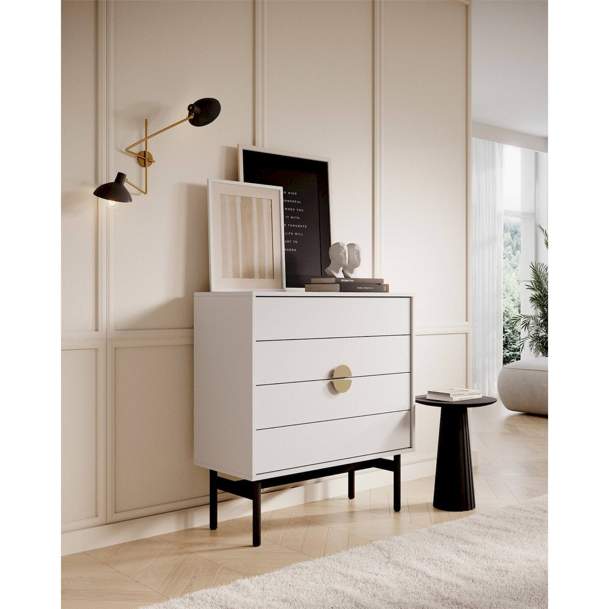 Commode 4 tiroirs piètement métal STOON blanc, RECOLLECTION