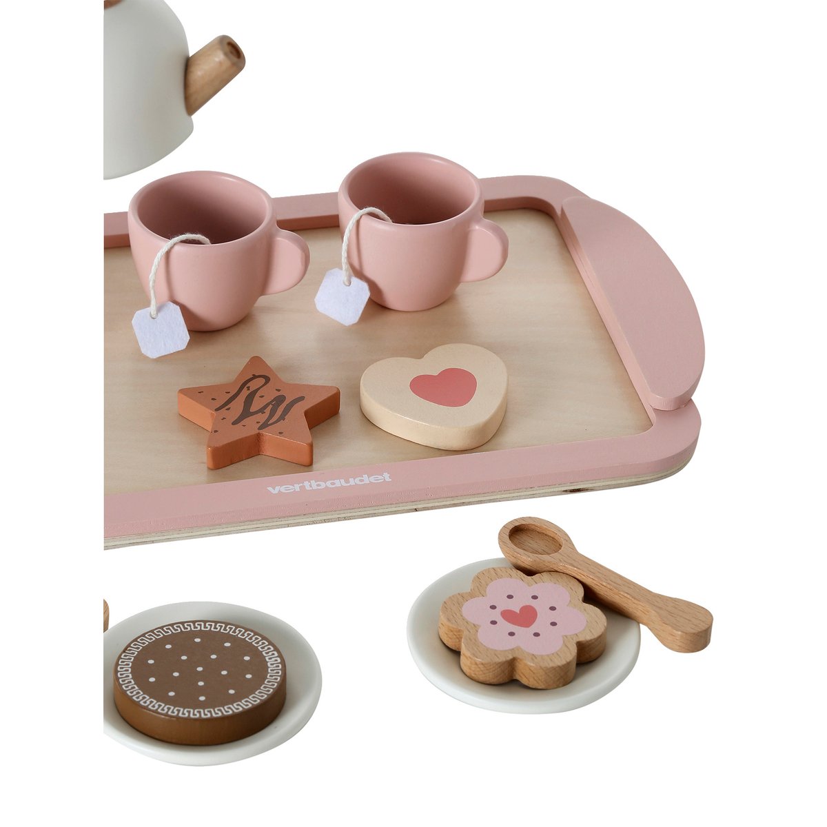 Service à thé en bois FSC® rose, VERTBAUDET
