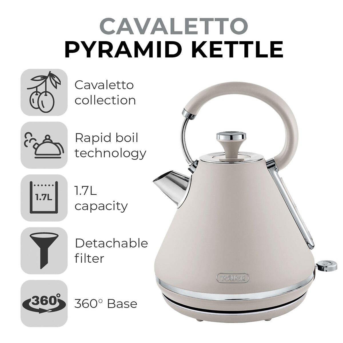 Cavaletto 1.7L Pyramid Kettle - T10044 café latte, TOWER