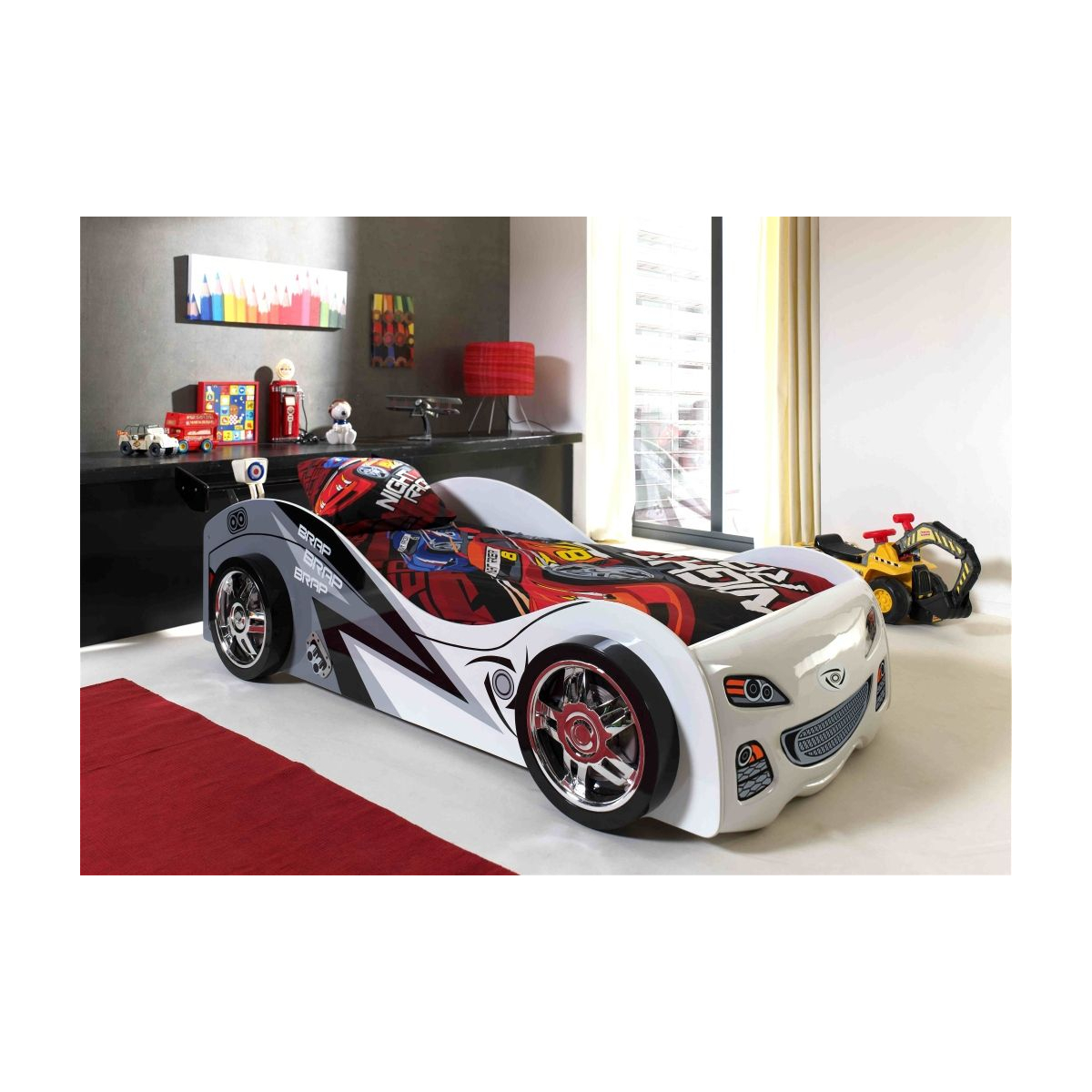 Funbeds Lit voiture Brap Brap + Matelas couleur unique, VIPACK