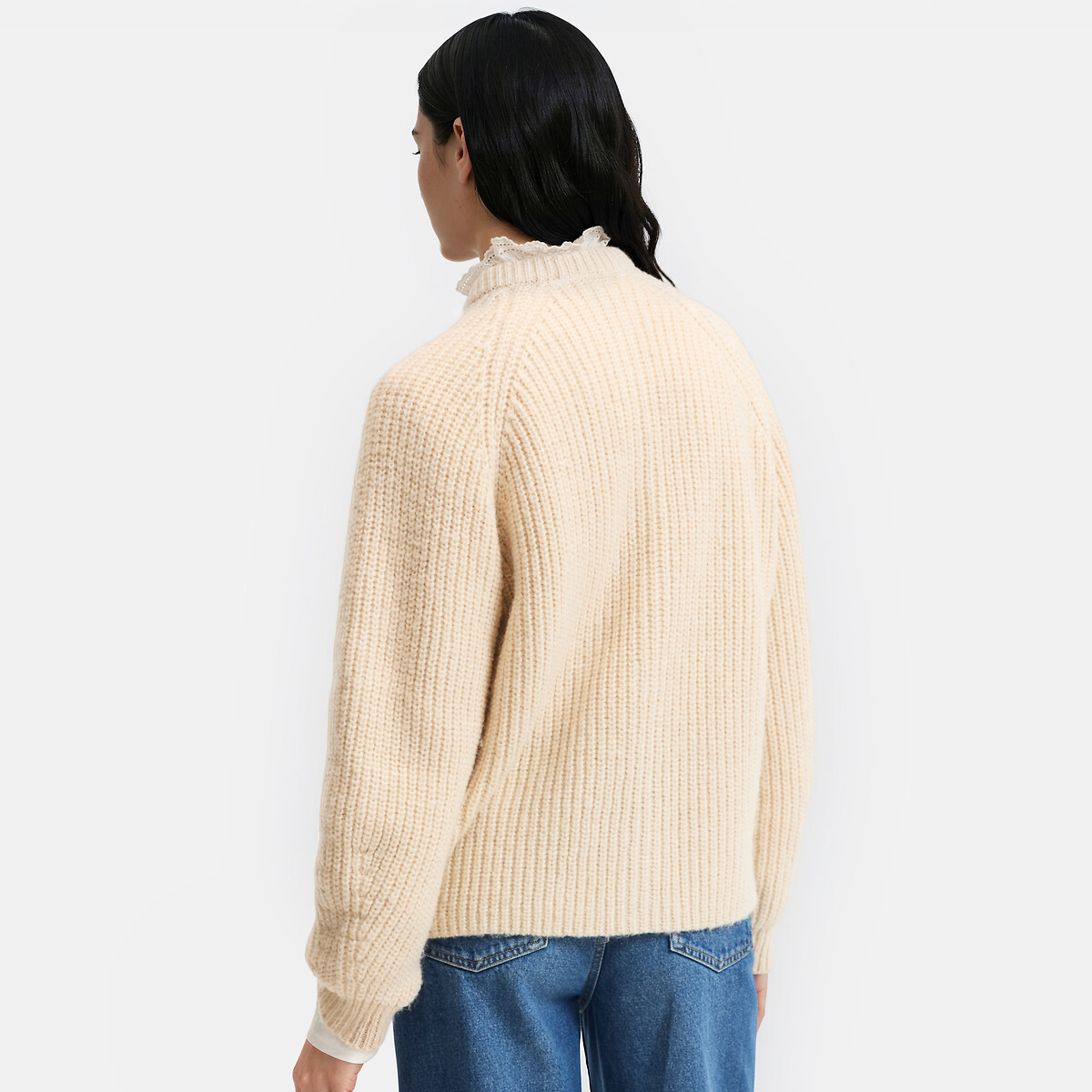 Strickjacke mit Rundhalsausschnitt und Rippmuster ecru, LA REDOUTE COLLECTIONS