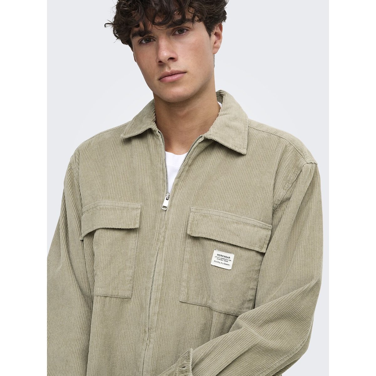 Veste en velours, zippée beige, ONLY & SONS