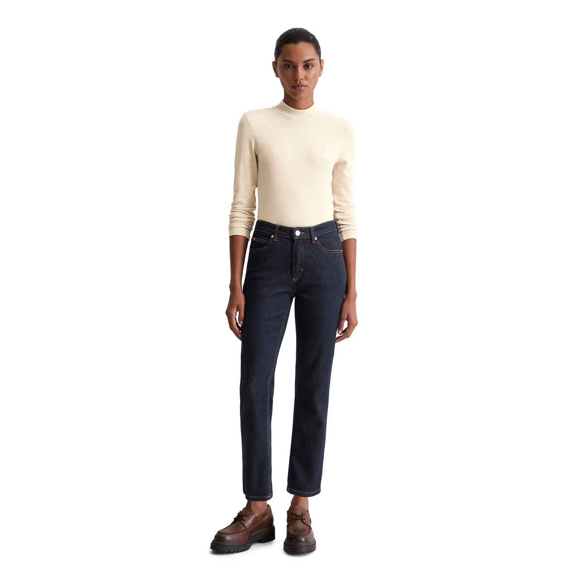 Jeans Modèle Linde straight cropped en coton-lyocell stretch bleu foncé, MARC O'POLO