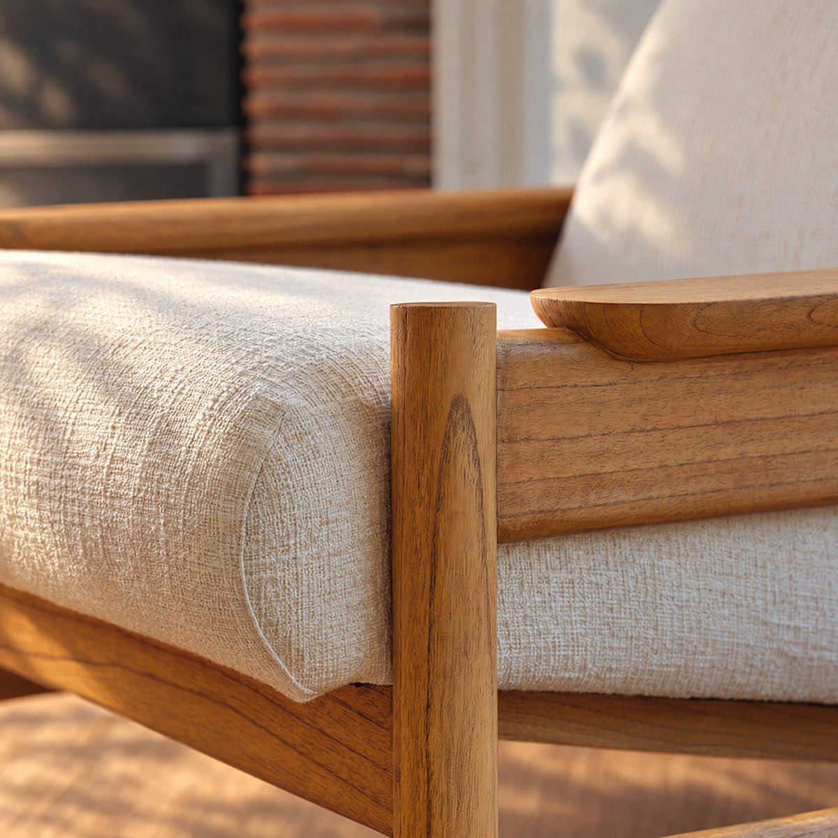 Fauteuil en mindi massif et tissu texturé MARCEL ecru, BERAH GETAH